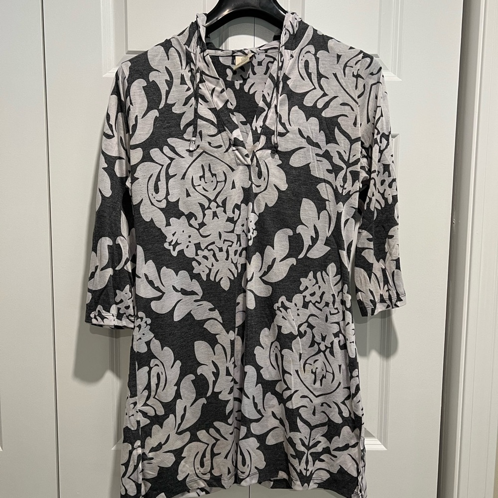 Marika Black and White Floral-Patterned Tunic Dress or Swim Coverup